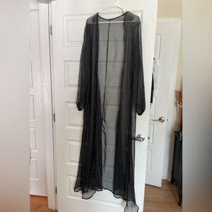 Sheer Black Long Duster Swimsuit Cover Up Robe O/s